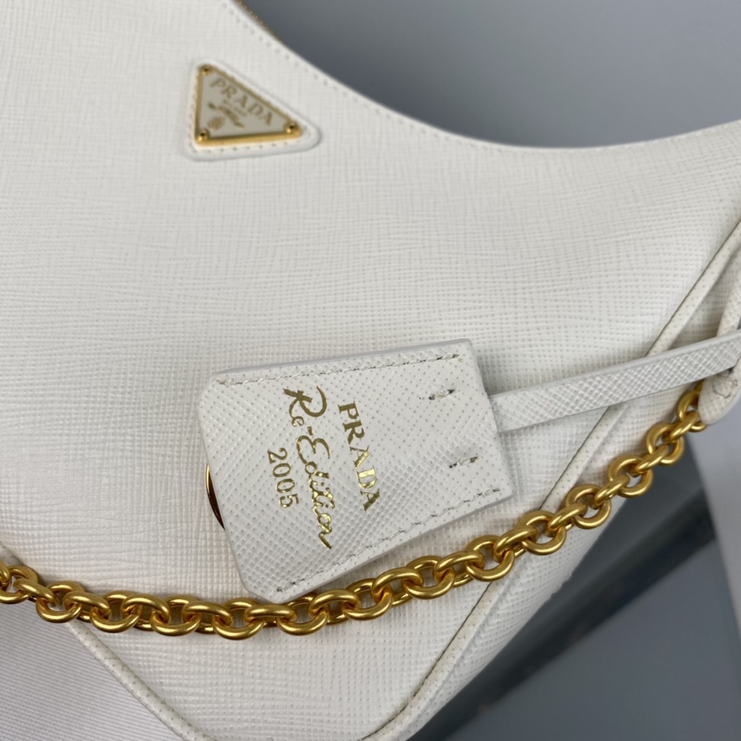 Prada Saffiano Leather Re Edition 2005 Shoulder Bag White 1BH204